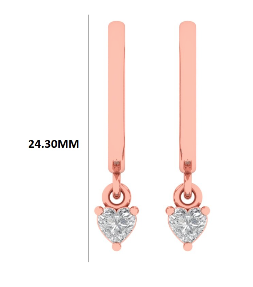 14K Gold Heart Cut Diamond Drop Hoops Earring