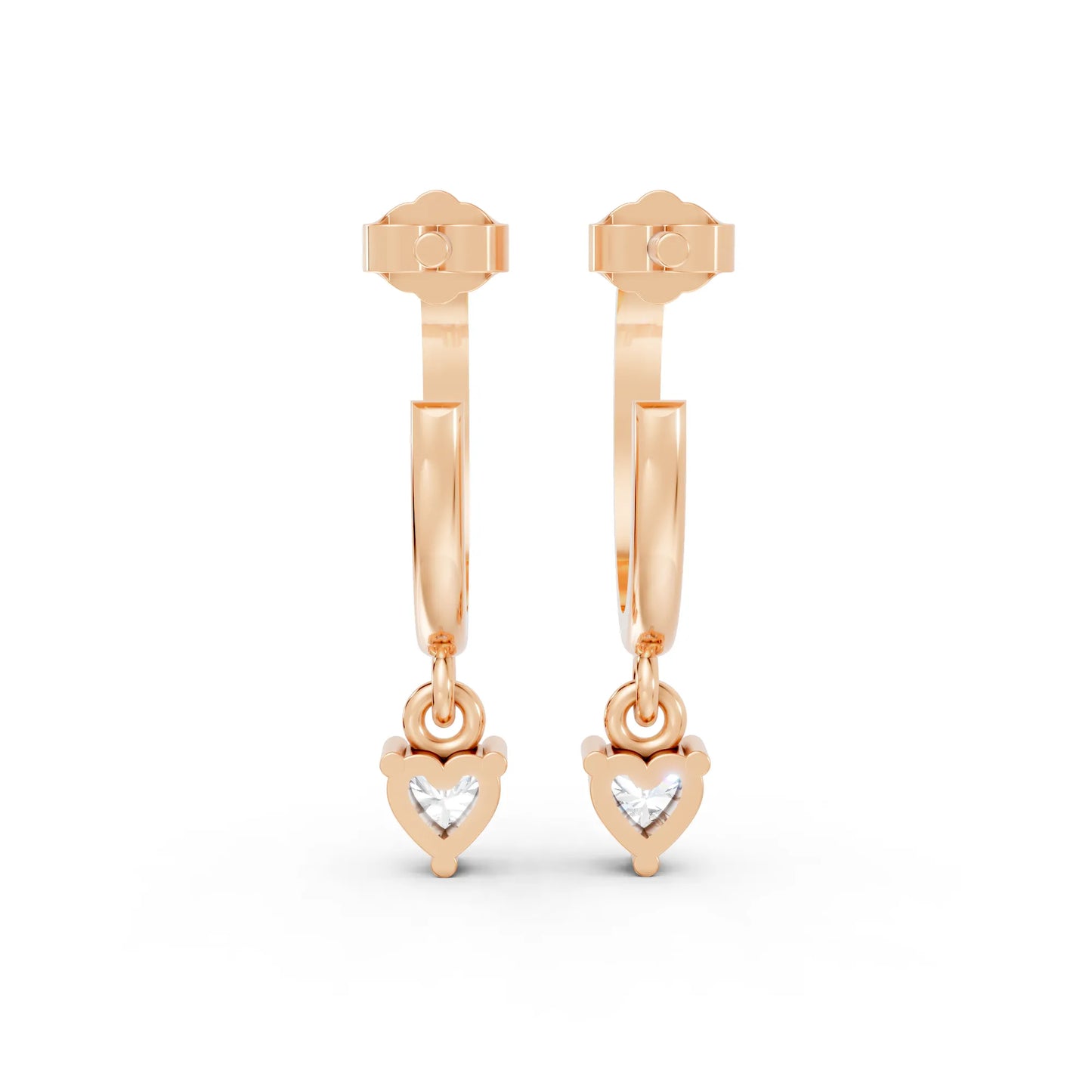 14K Gold Heart Cut Diamond Drop Hoops Earring