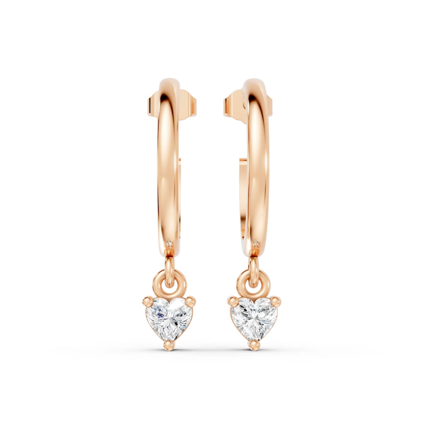 14K Gold Heart Cut Diamond Drop Hoops Earring