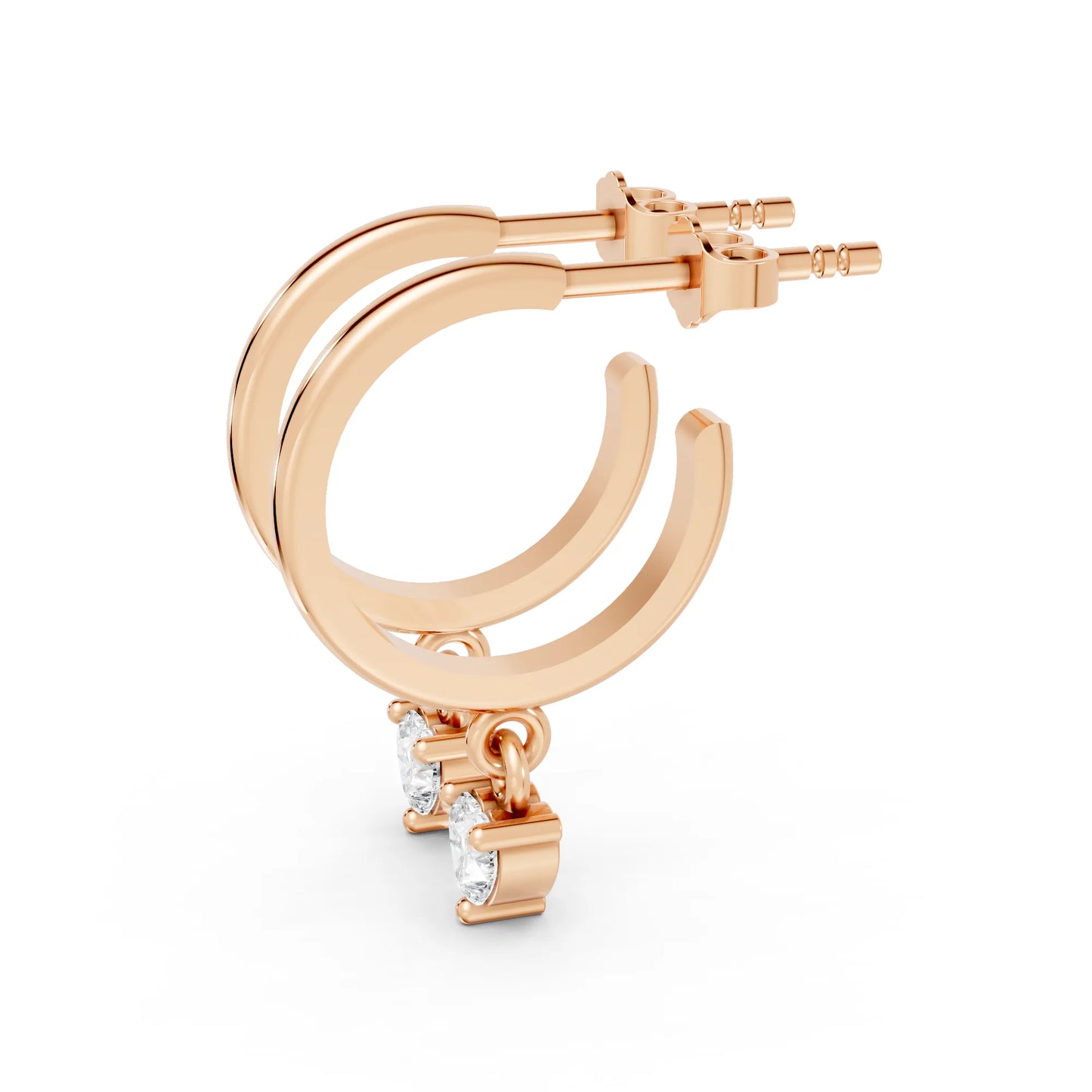 14K Gold Heart Cut Diamond Drop Hoops Earring