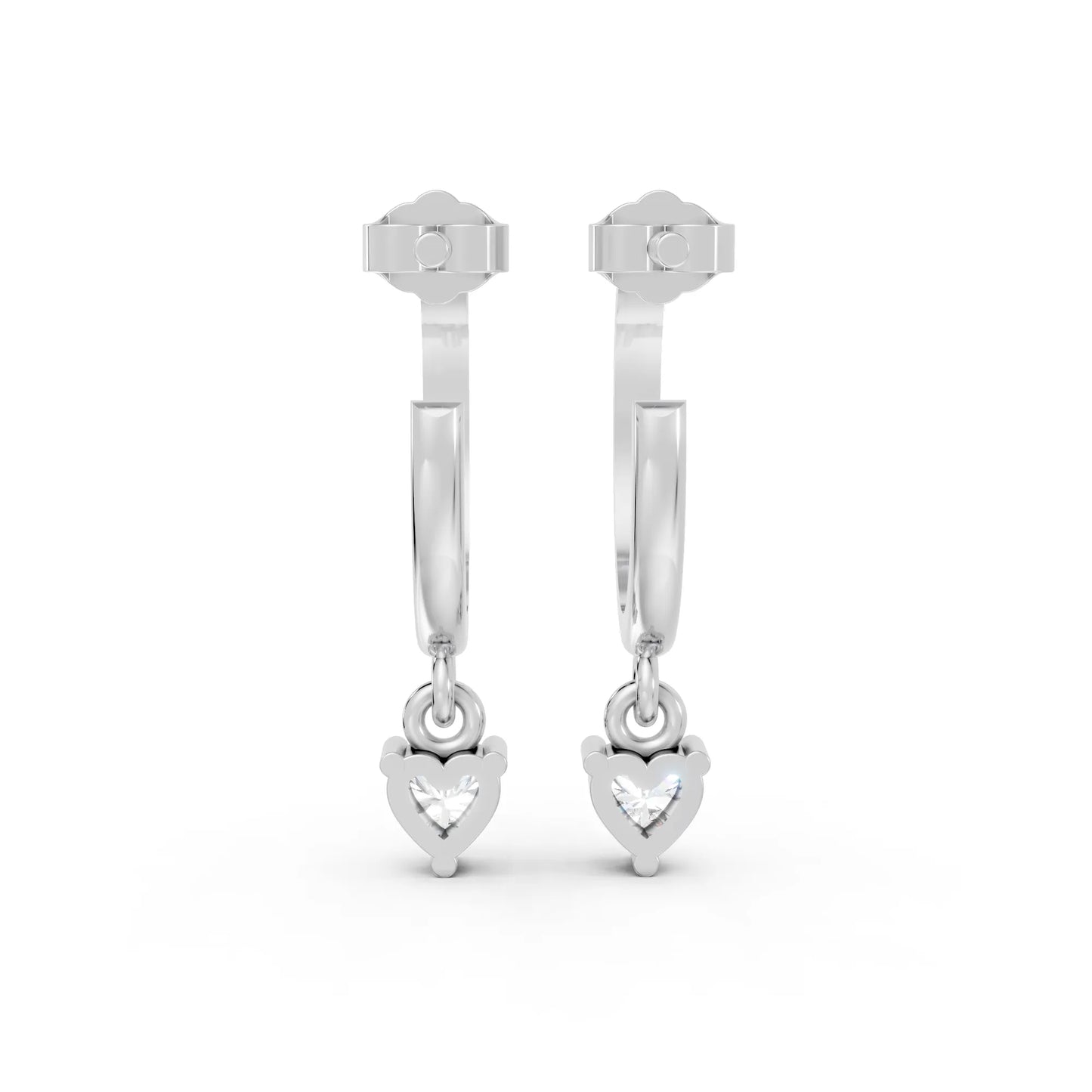 14K Gold Heart Cut Diamond Drop Hoops Earring