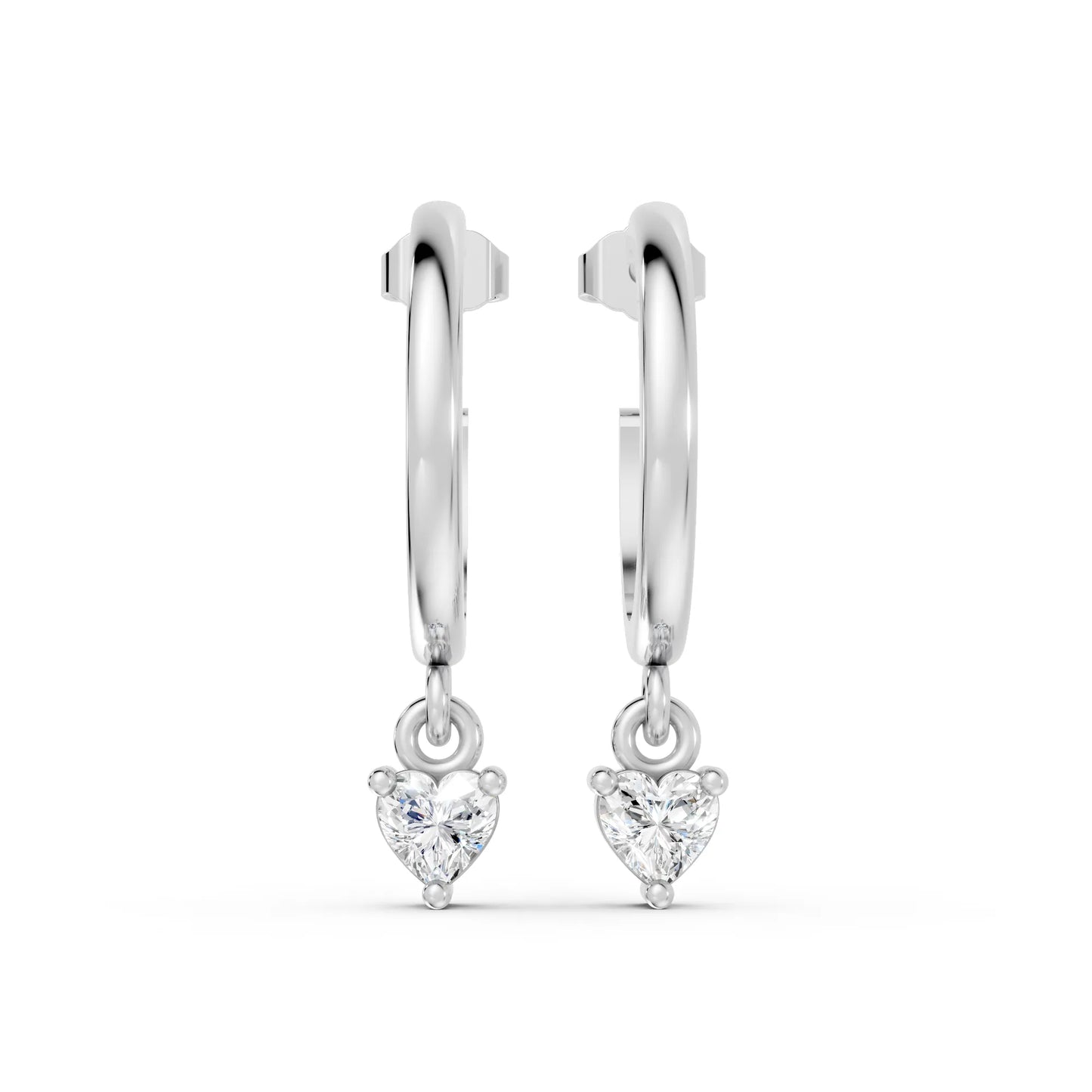 14K Gold Heart Cut Diamond Drop Hoops Earring