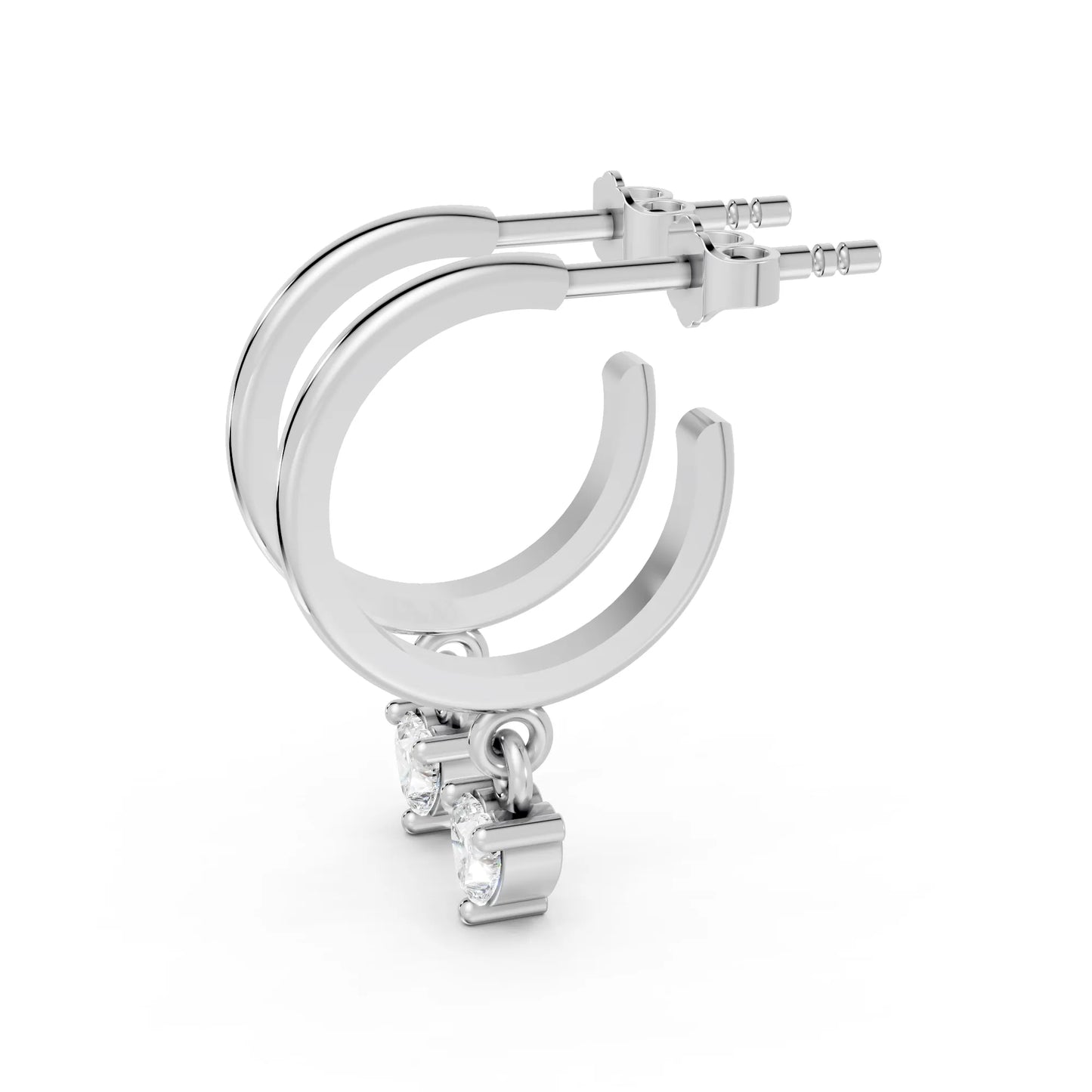 14K Gold Heart Cut Diamond Drop Hoops Earring