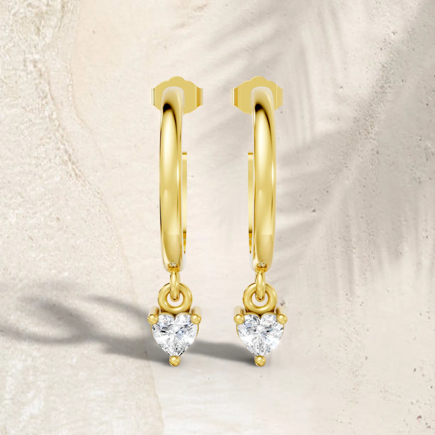 14K Gold Heart Cut Diamond Drop Hoops Earring