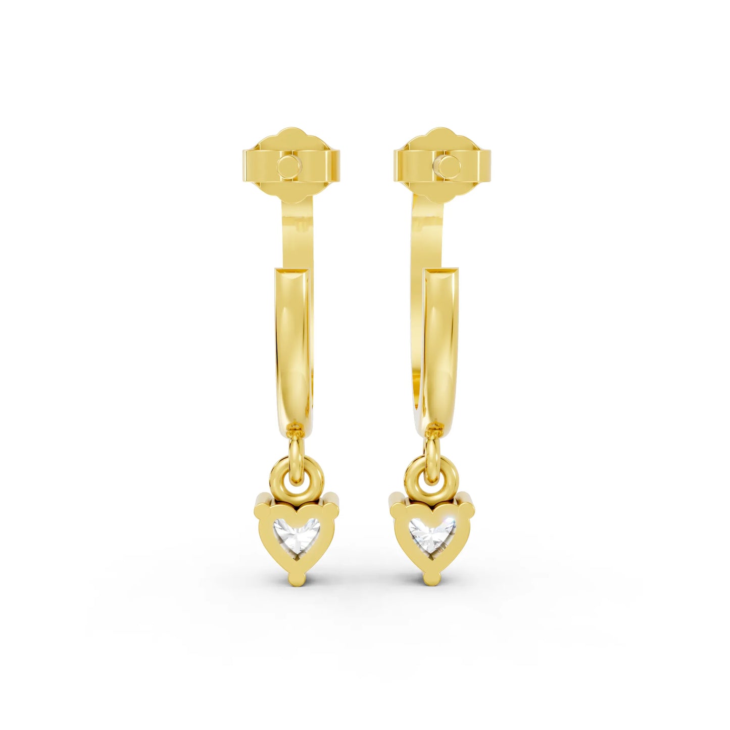 14K Gold Heart Cut Diamond Drop Hoops Earring