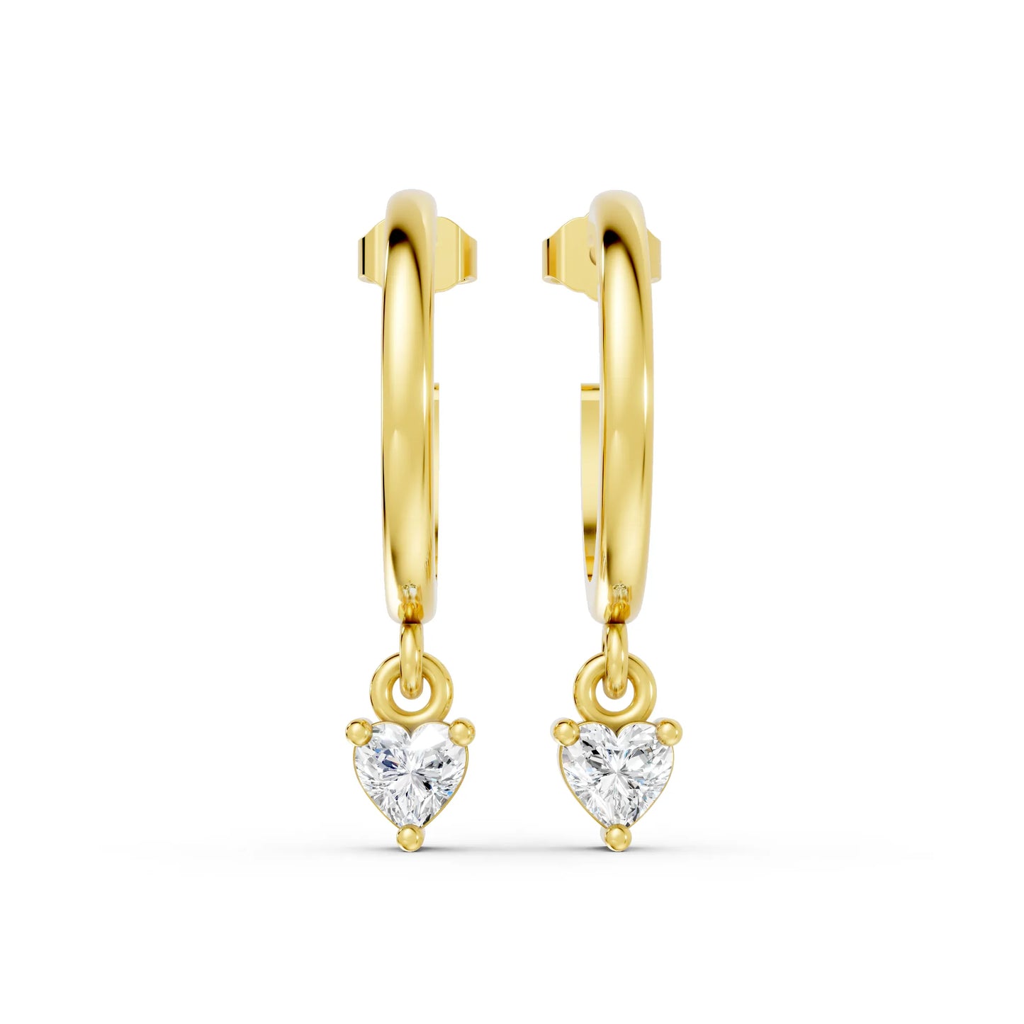14K Gold Heart Cut Diamond Drop Hoops Earring