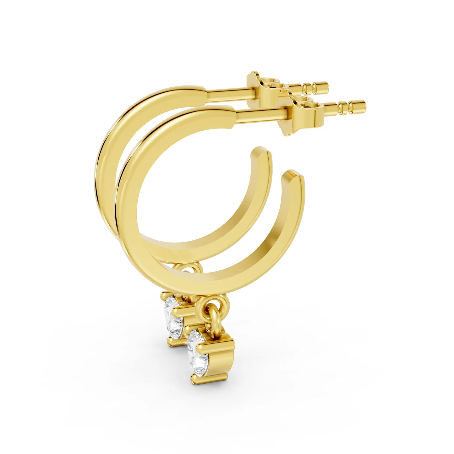 14K Gold Heart Cut Diamond Drop Hoops Earring