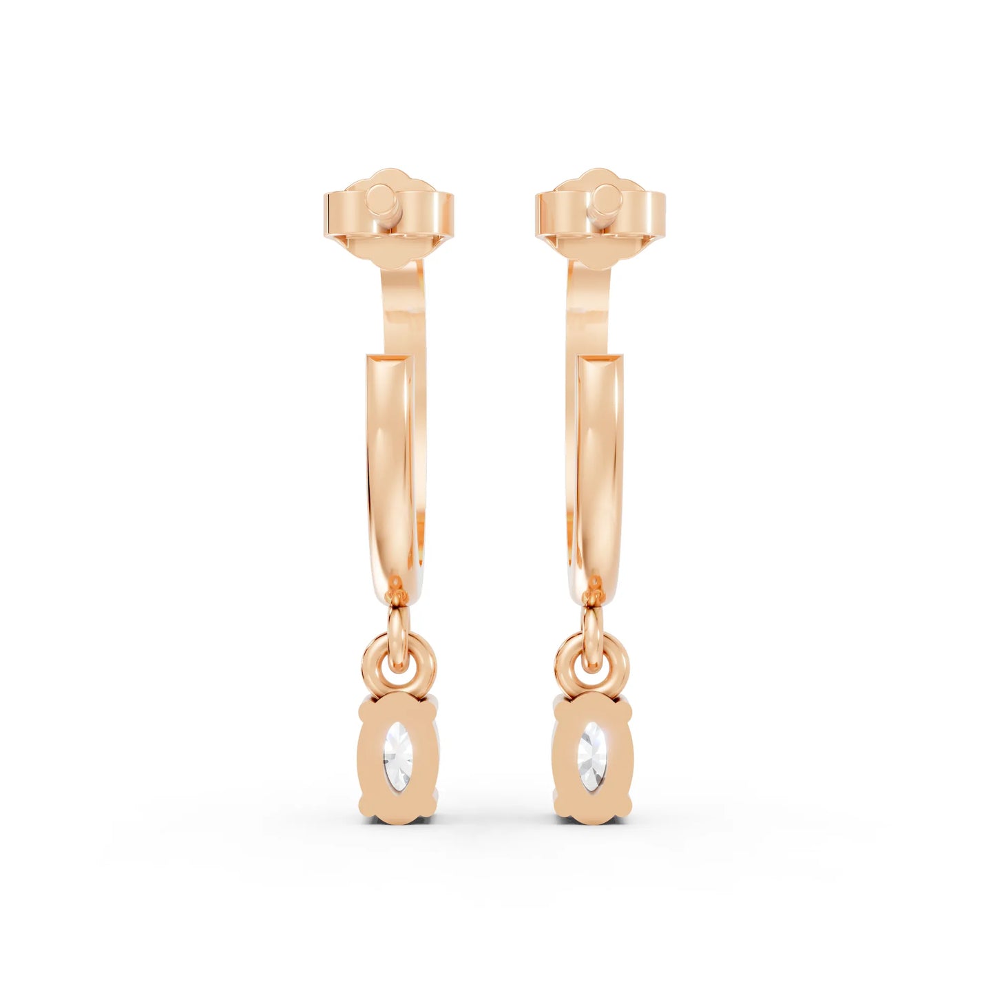 14K Gold Oval Cut Diamond Drop Hoops Earring