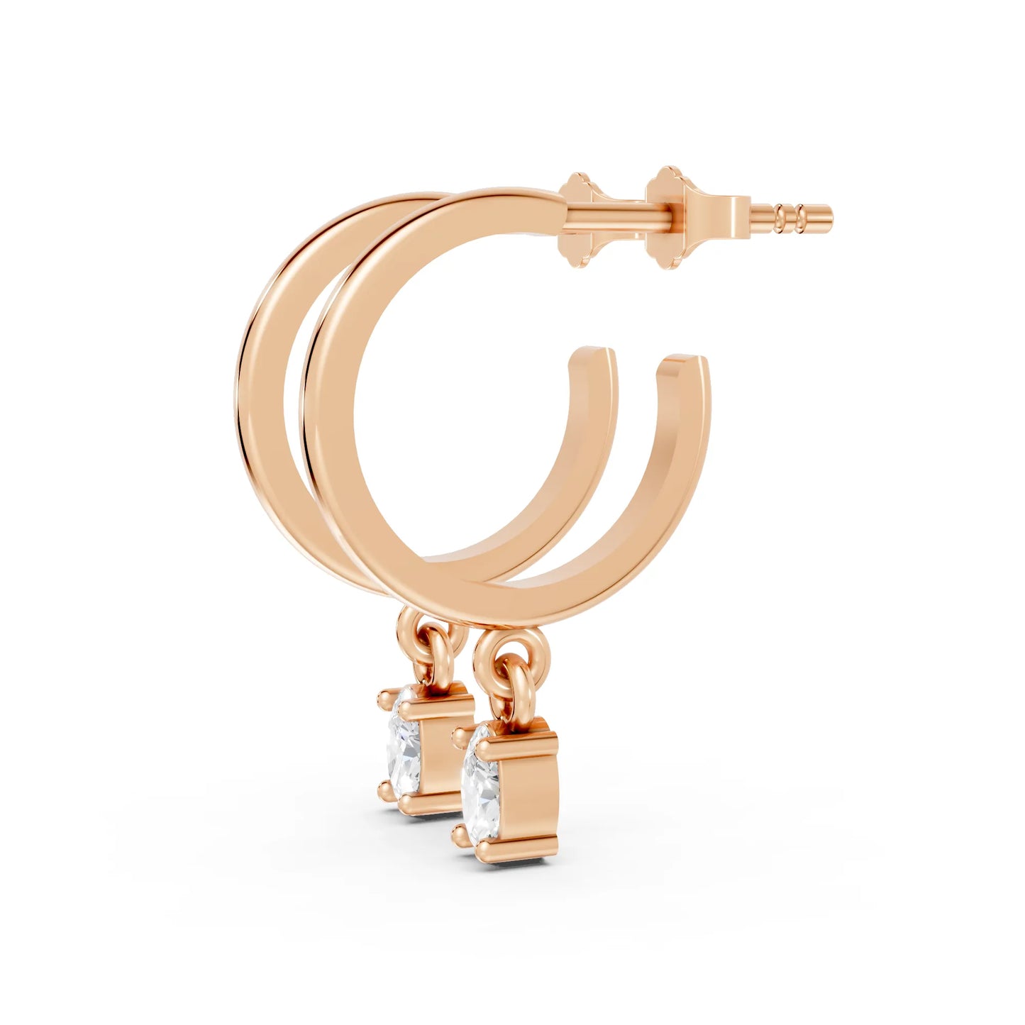 14K Gold Oval Cut Diamond Drop Hoops Earring