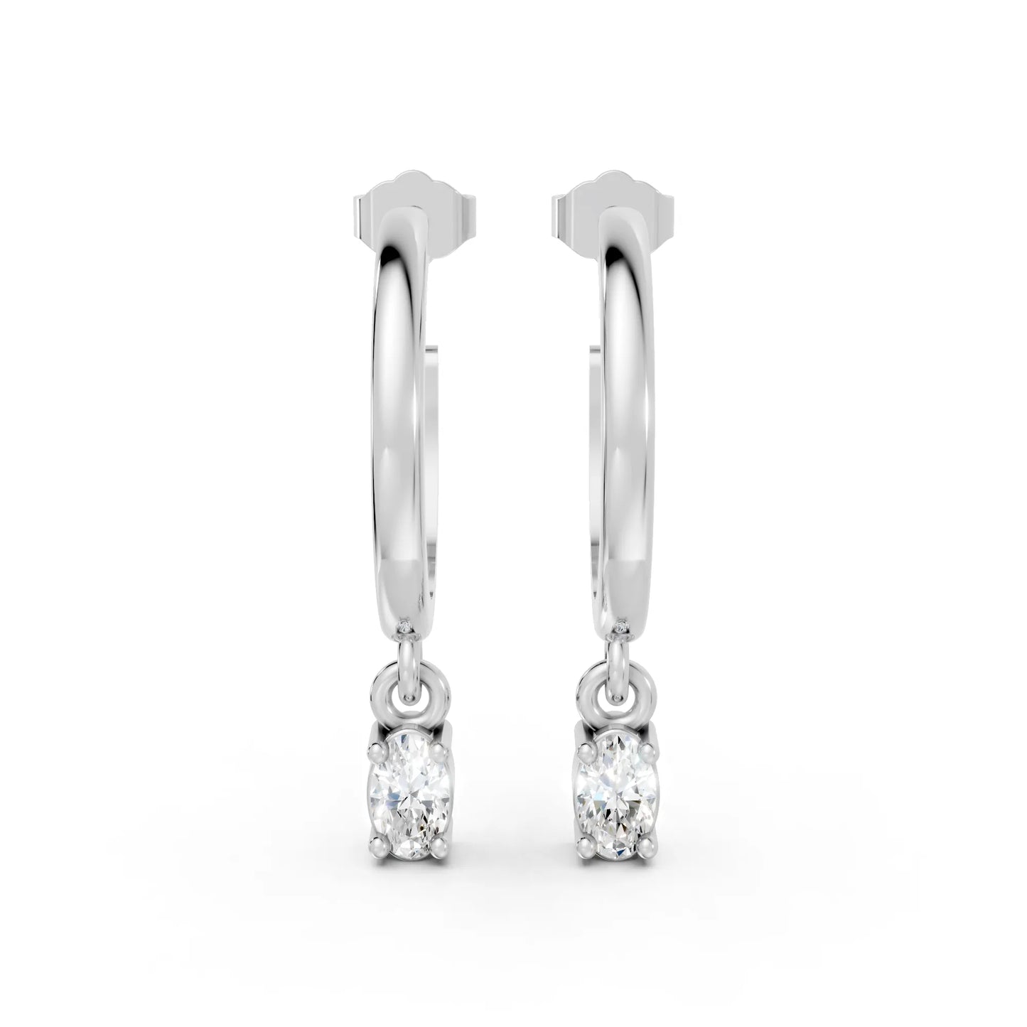 14K Gold Oval Cut Diamond Drop Hoops Earring