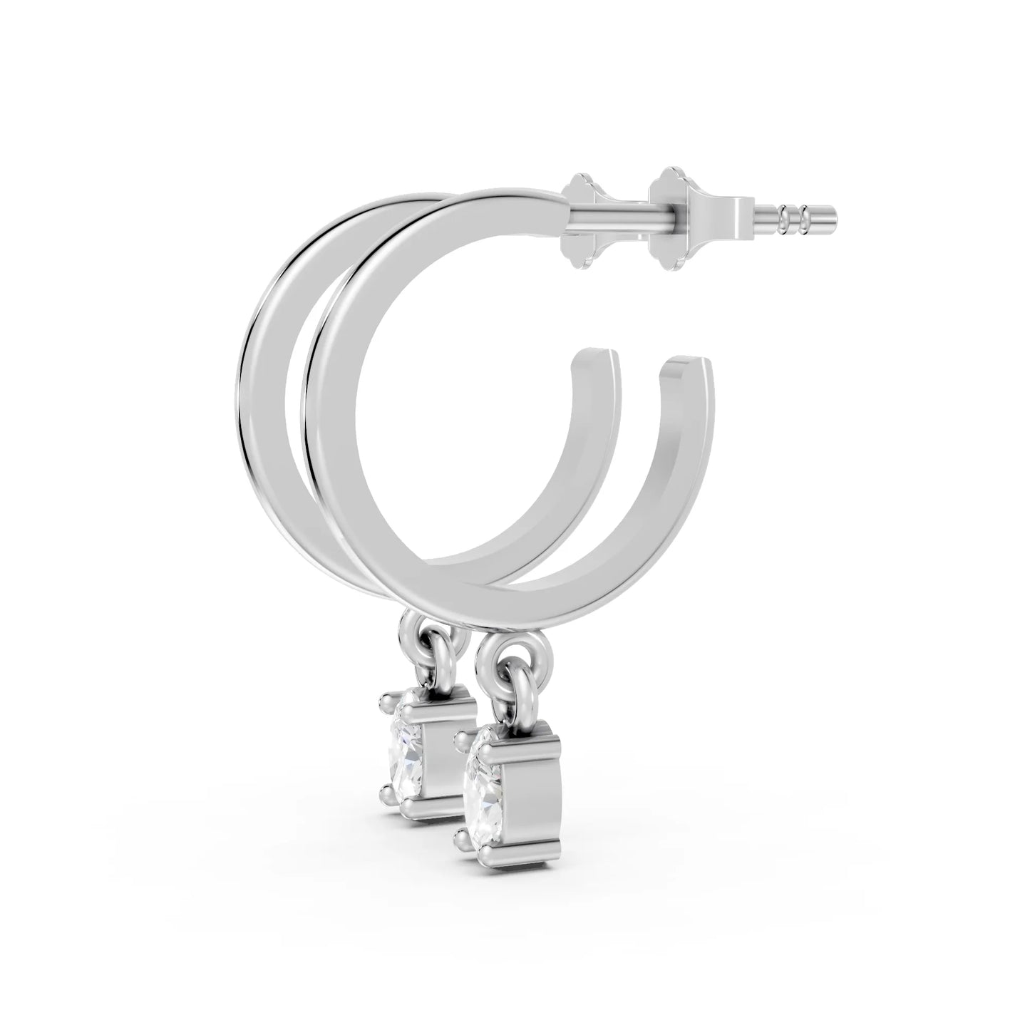 14K Gold Oval Cut Diamond Drop Hoops Earring