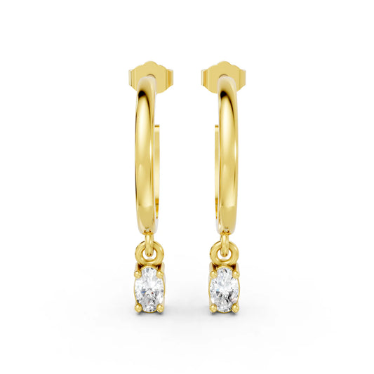 14K Gold Oval Cut Diamond Drop Hoops Earring