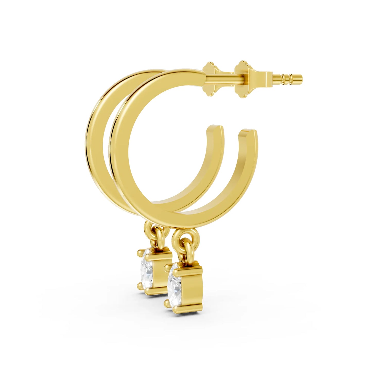 14K Gold Oval Cut Diamond Drop Hoops Earring