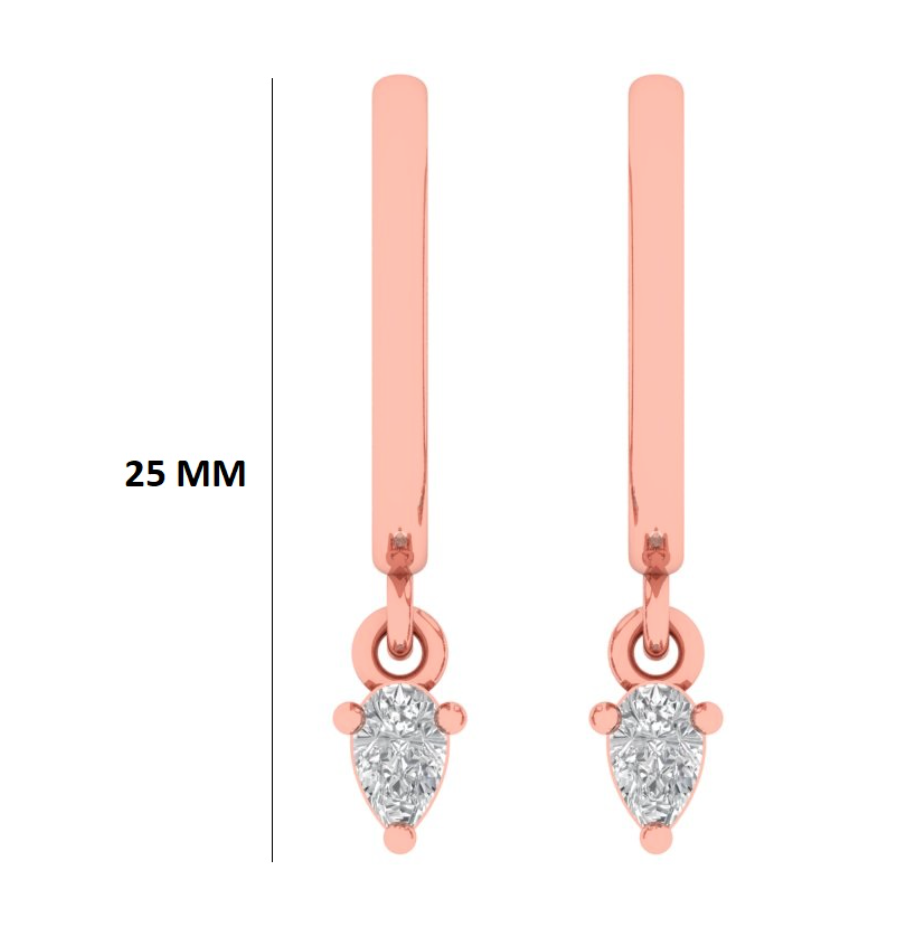 14K Gold Pear Cut Diamond Drop Hoops Earring