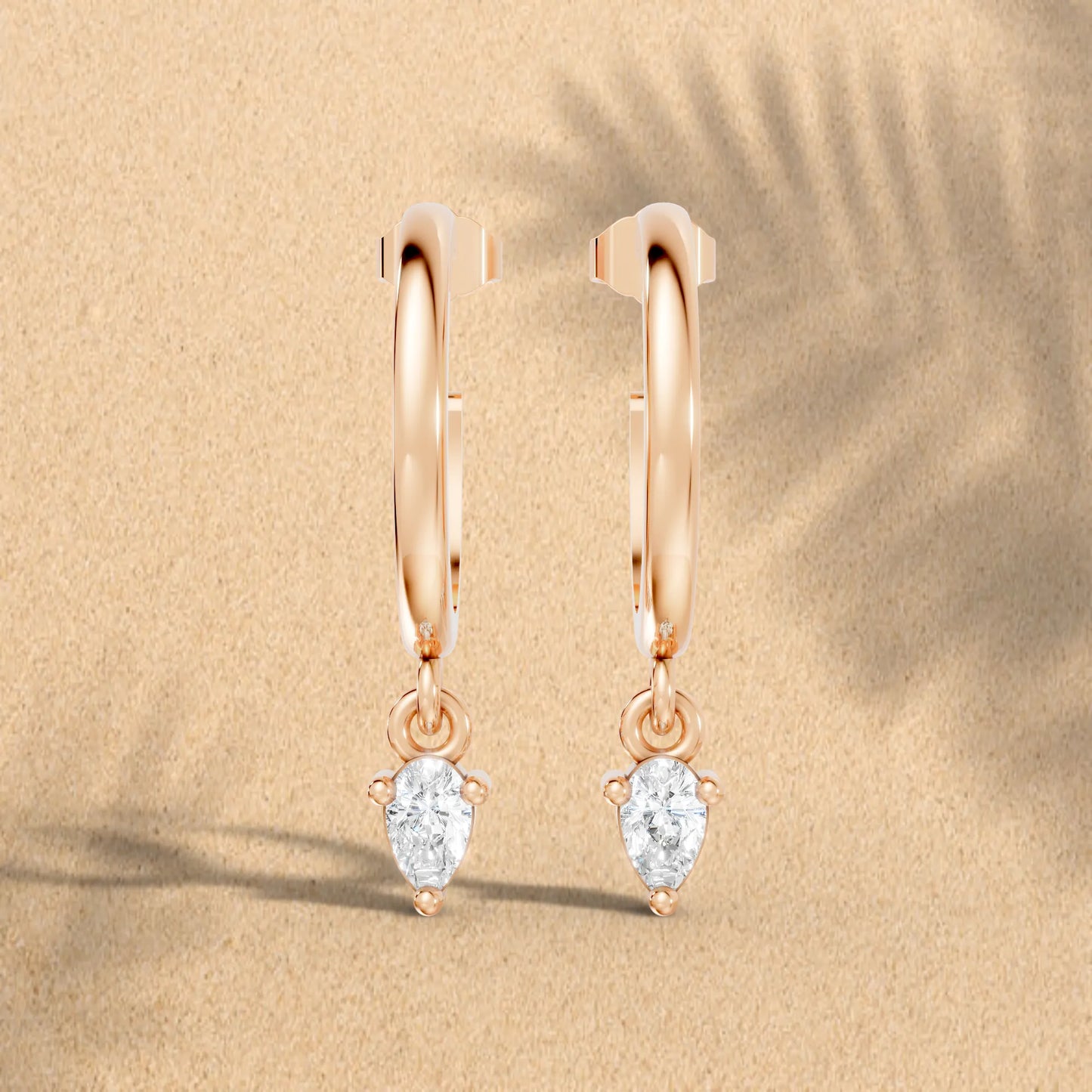 14K Gold Pear Cut Diamond Drop Hoops Earring