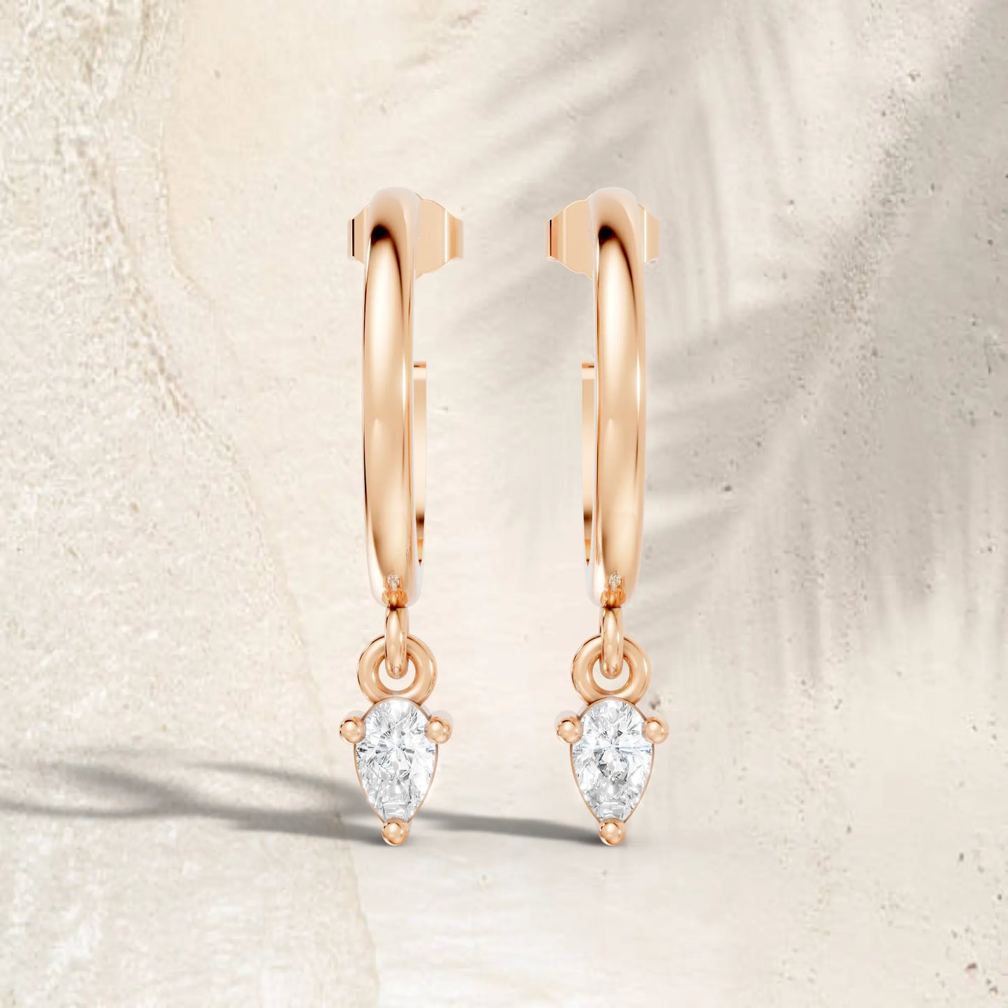 14K Gold Pear Cut Diamond Drop Hoops Earring