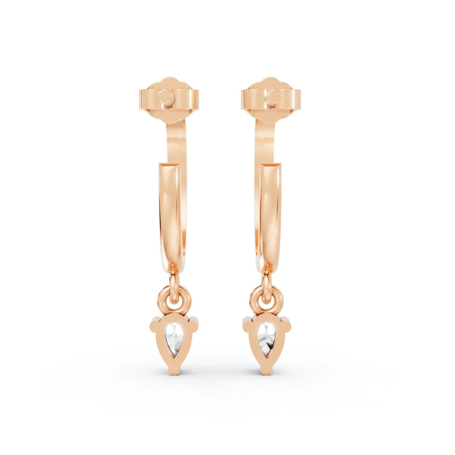 14K Gold Pear Cut Diamond Drop Hoops Earring