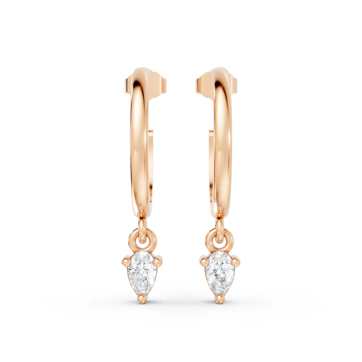 14K Gold Pear Cut Diamond Drop Hoops Earring