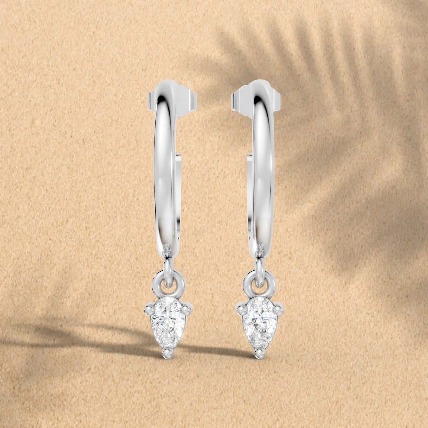 14K Gold Pear Cut Diamond Drop Hoops Earring