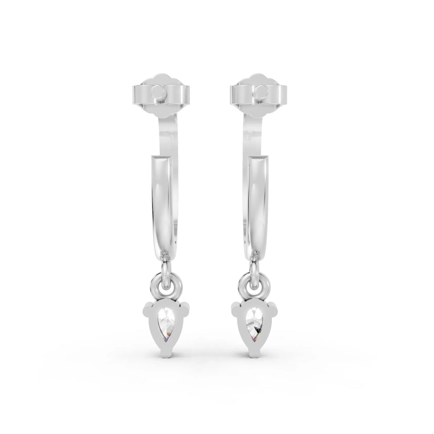 14K Gold Pear Cut Diamond Drop Hoops Earring