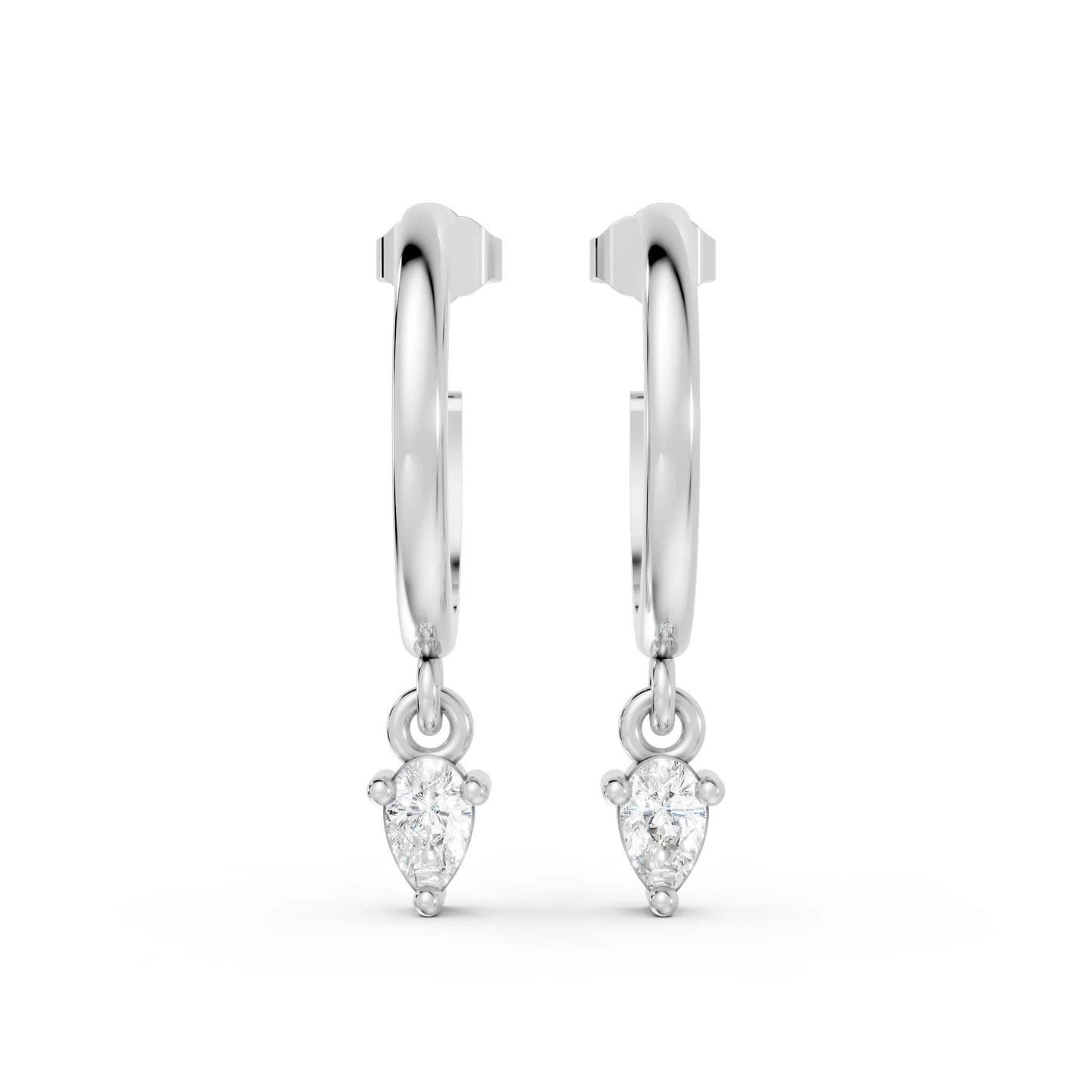14K Gold Pear Cut Diamond Drop Hoops Earring