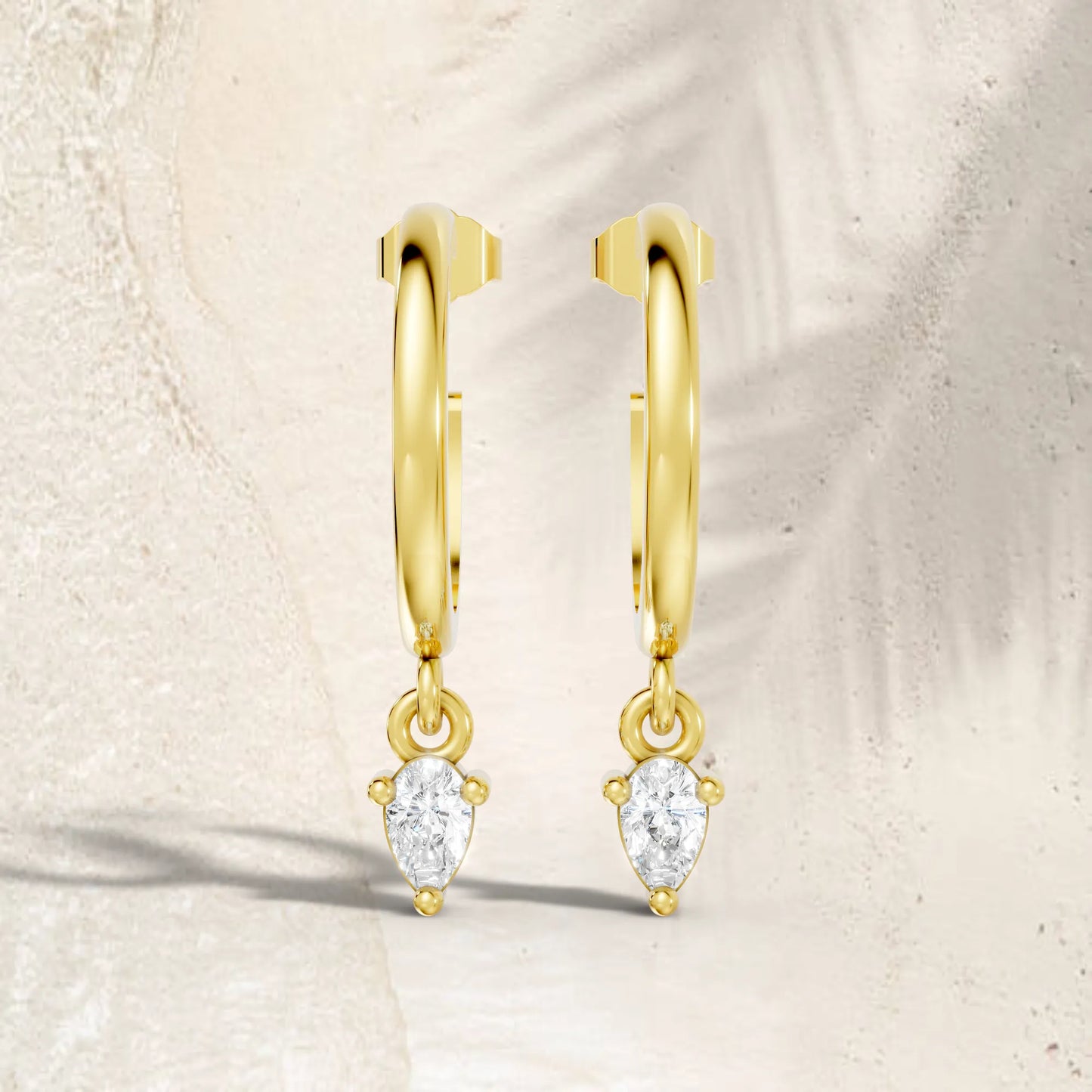 14K Gold Pear Cut Diamond Drop Hoops Earring