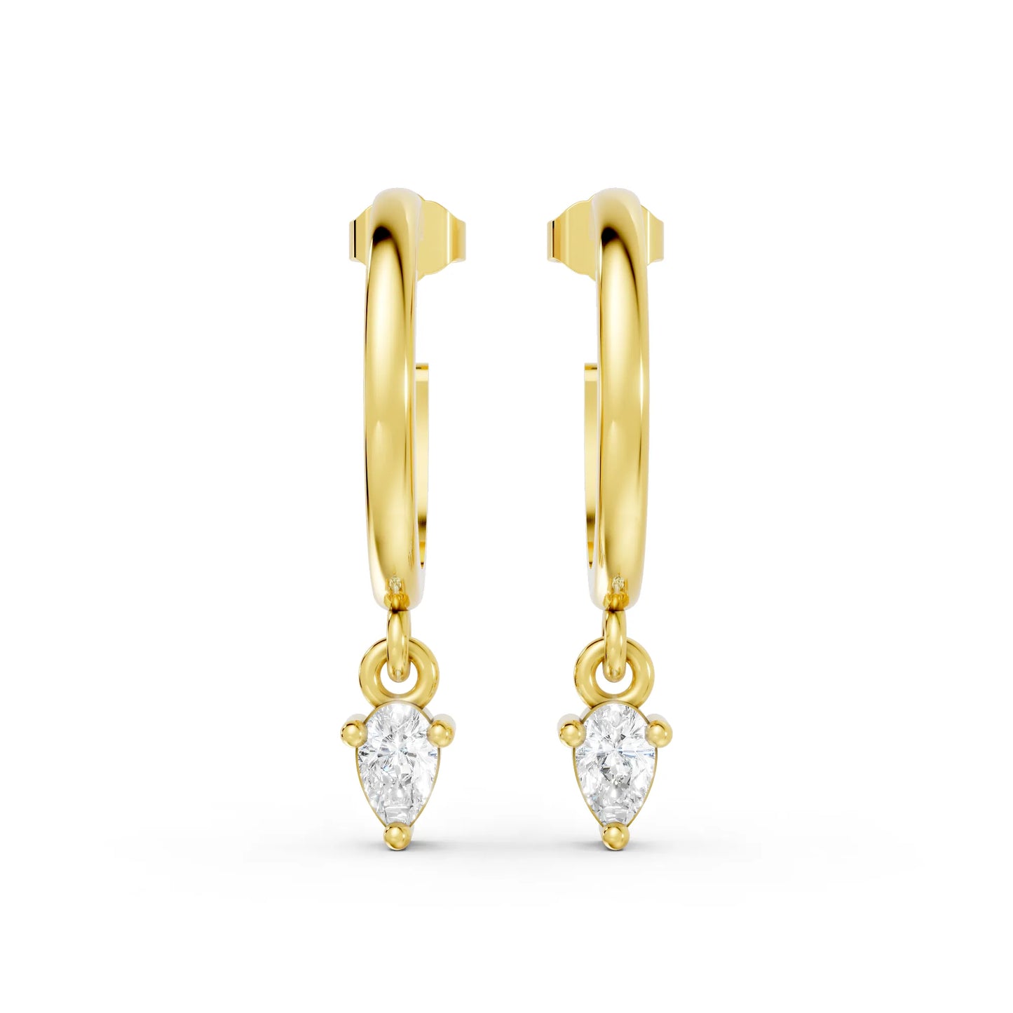 14K Gold Pear Cut Diamond Drop Hoops Earring