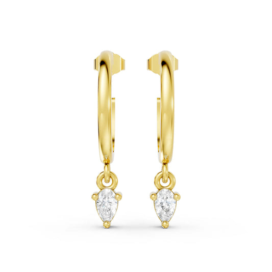 14K Gold Pear Cut Diamond Drop Hoops Earring