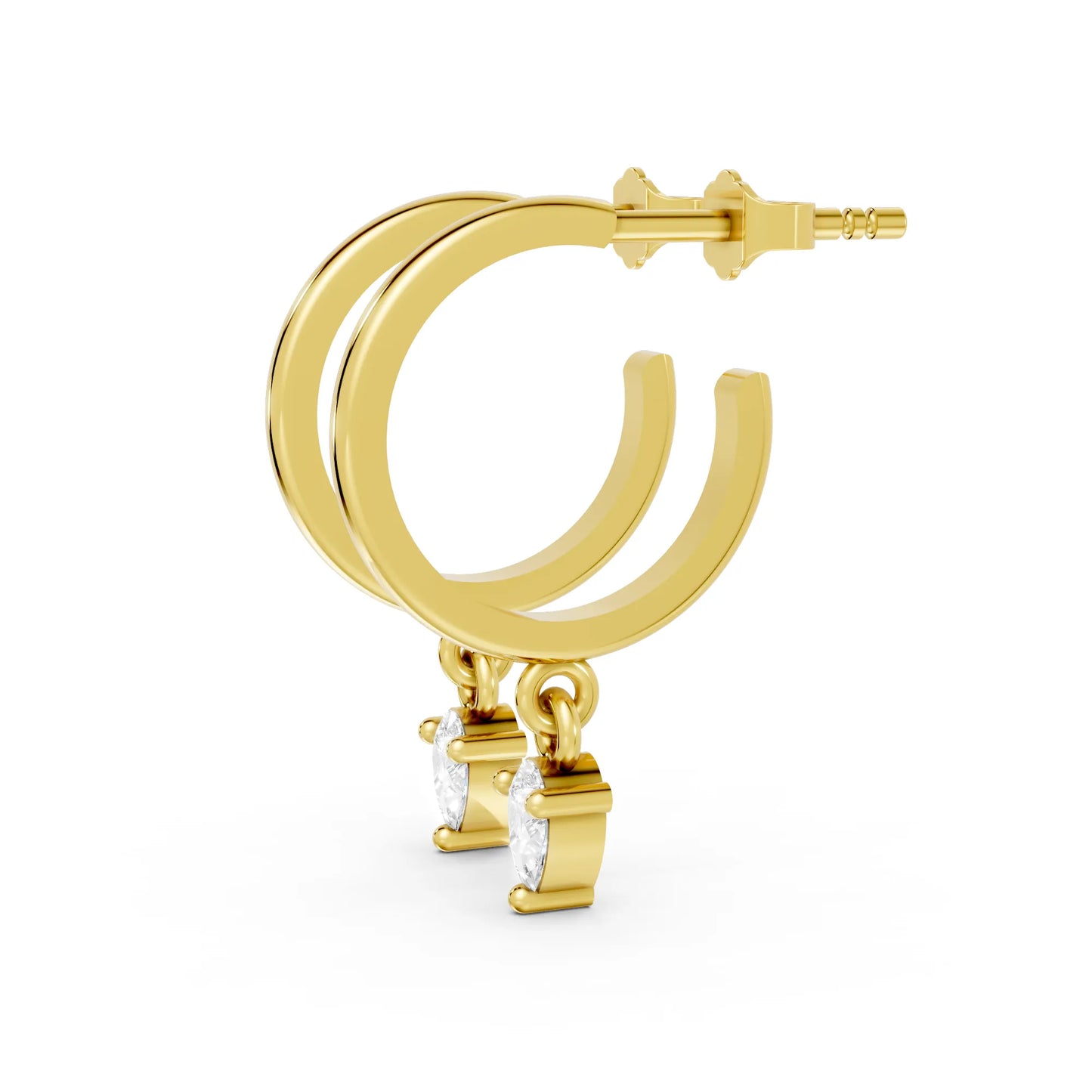 14K Gold Pear Cut Diamond Drop Hoops Earring