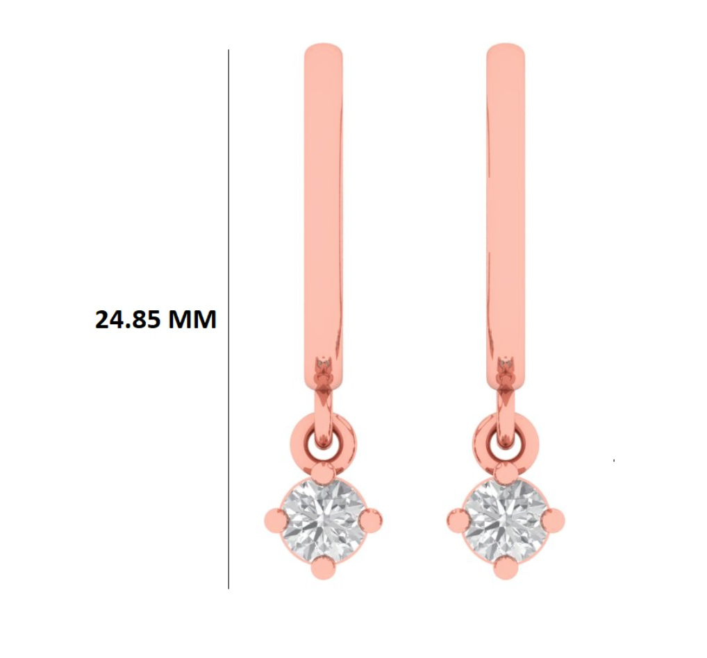 14K Gold Round Cut Diamond Drop Hoops Earring