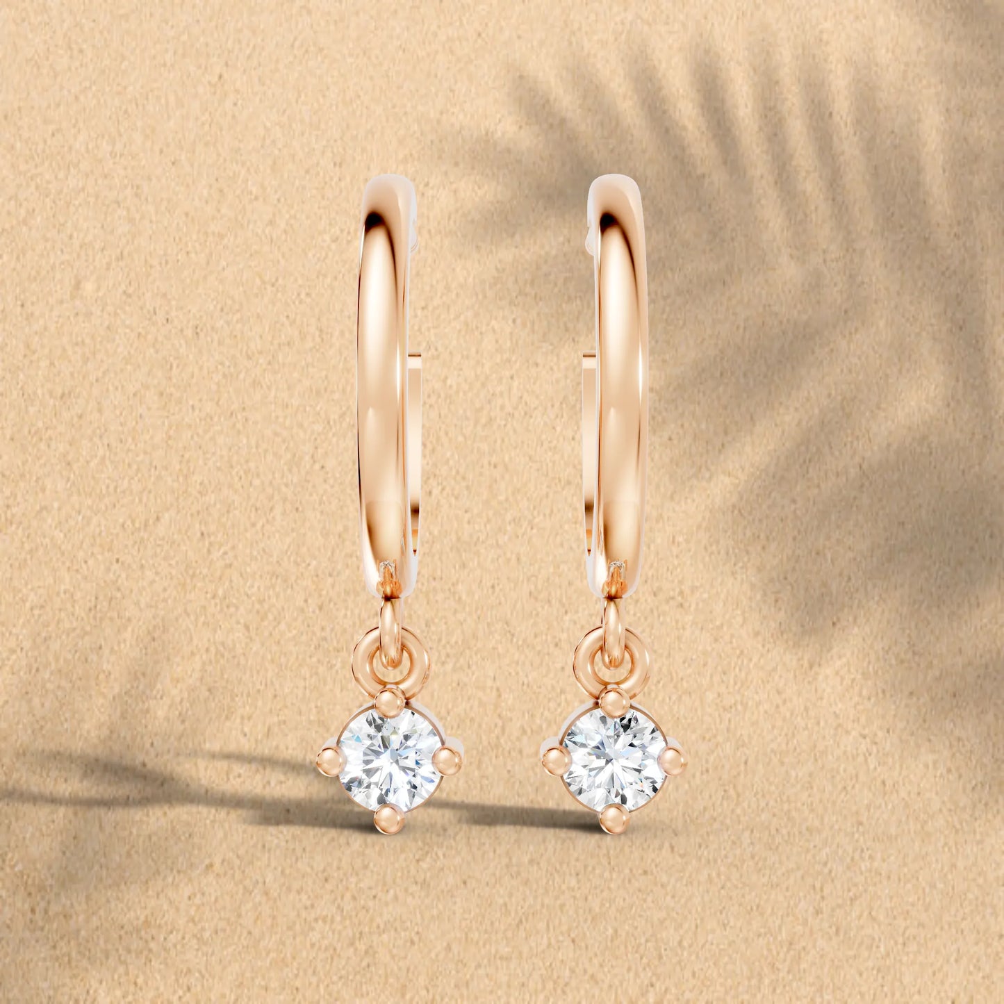 14K Gold Round Cut Diamond Drop Hoops Earring