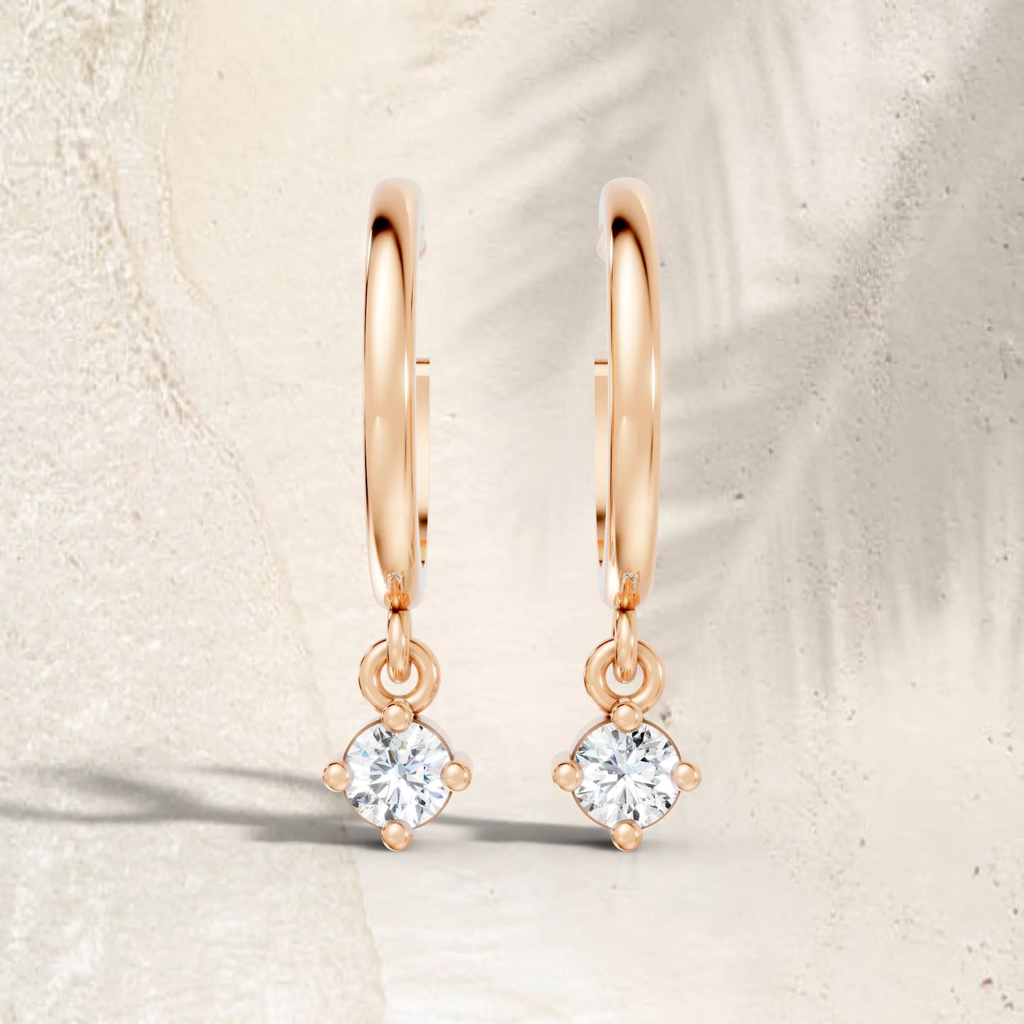 14K Gold Round Cut Diamond Drop Hoops Earring