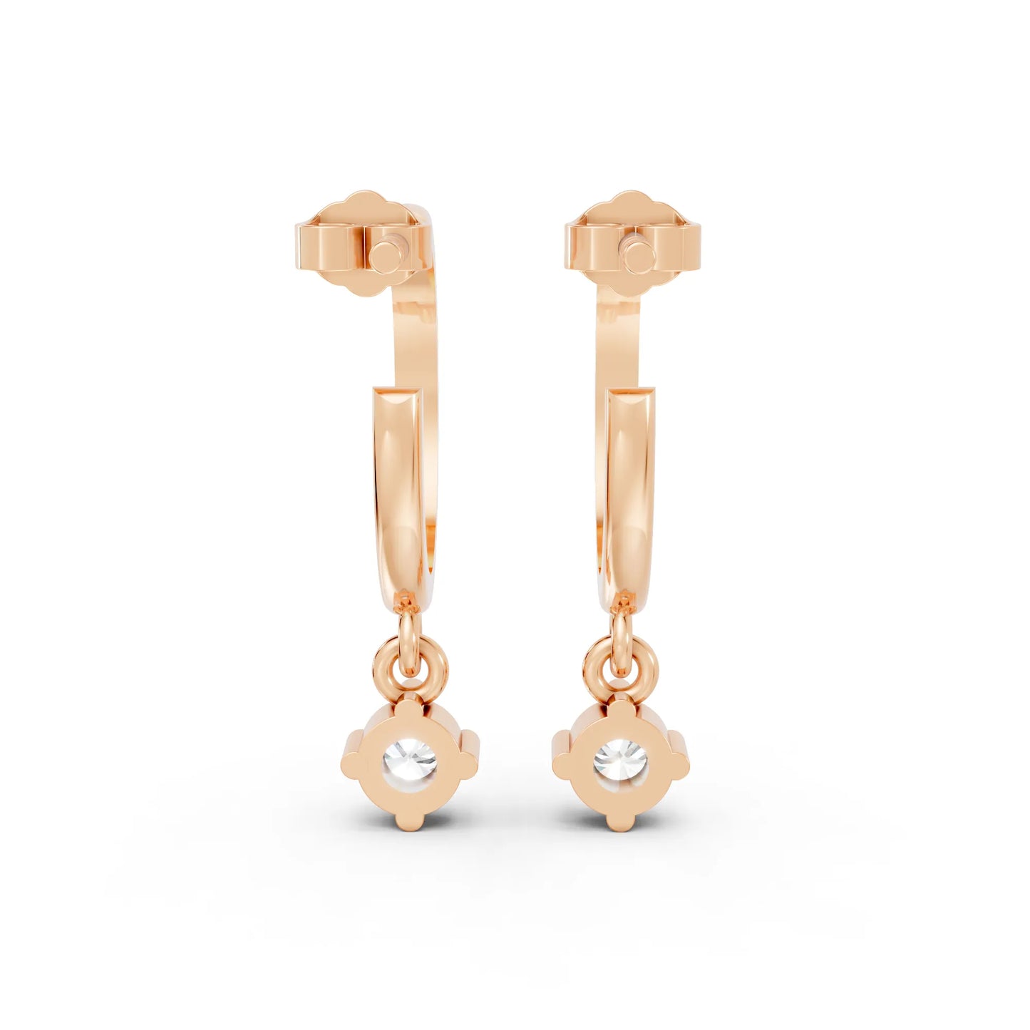 14K Gold Round Cut Diamond Drop Hoops Earring