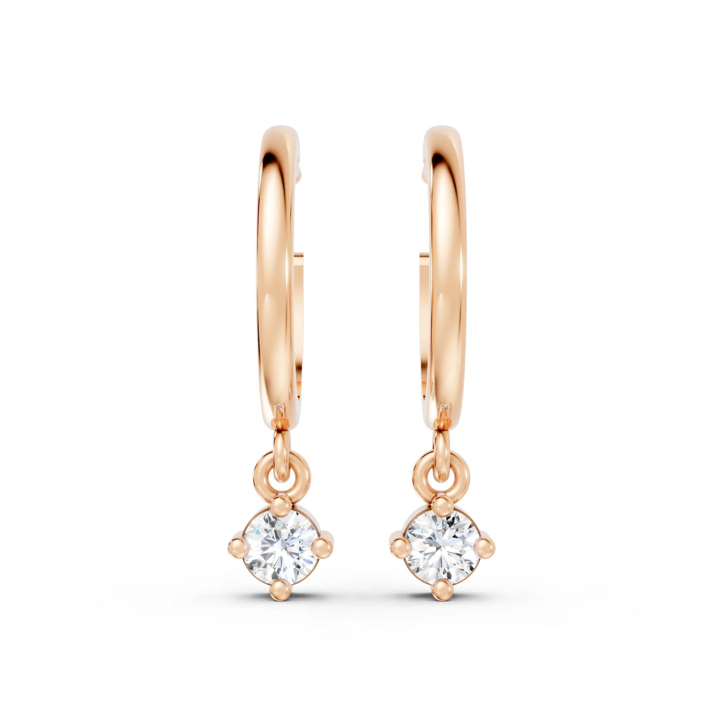 14K Gold Round Cut Diamond Drop Hoops Earring