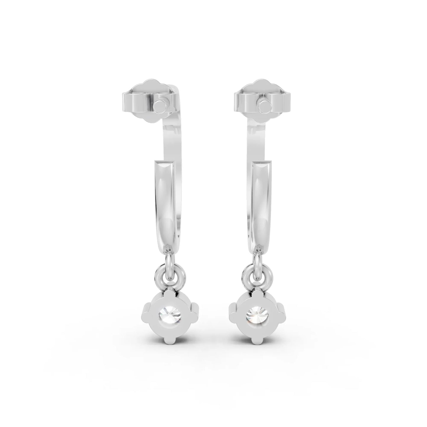 14K Gold Round Cut Diamond Drop Hoops Earring