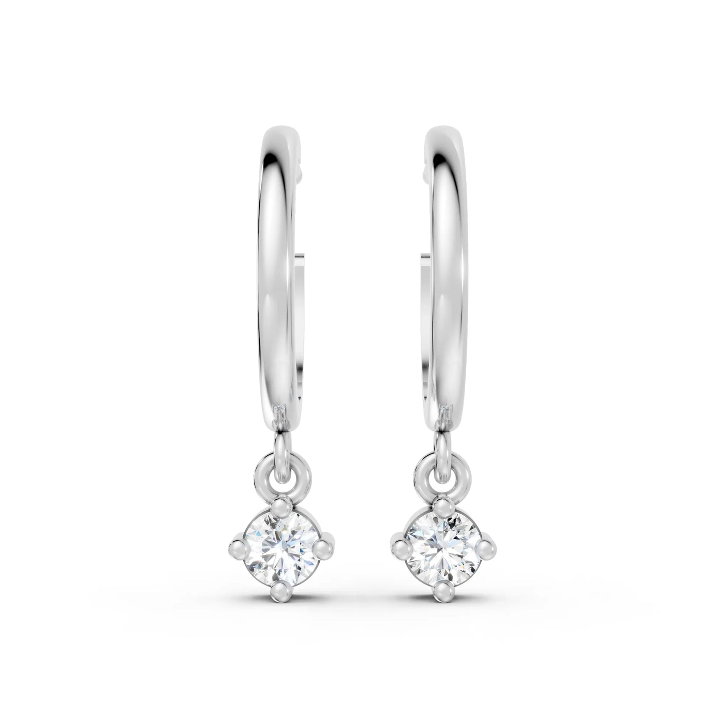 14K Gold Round Cut Diamond Drop Hoops Earring
