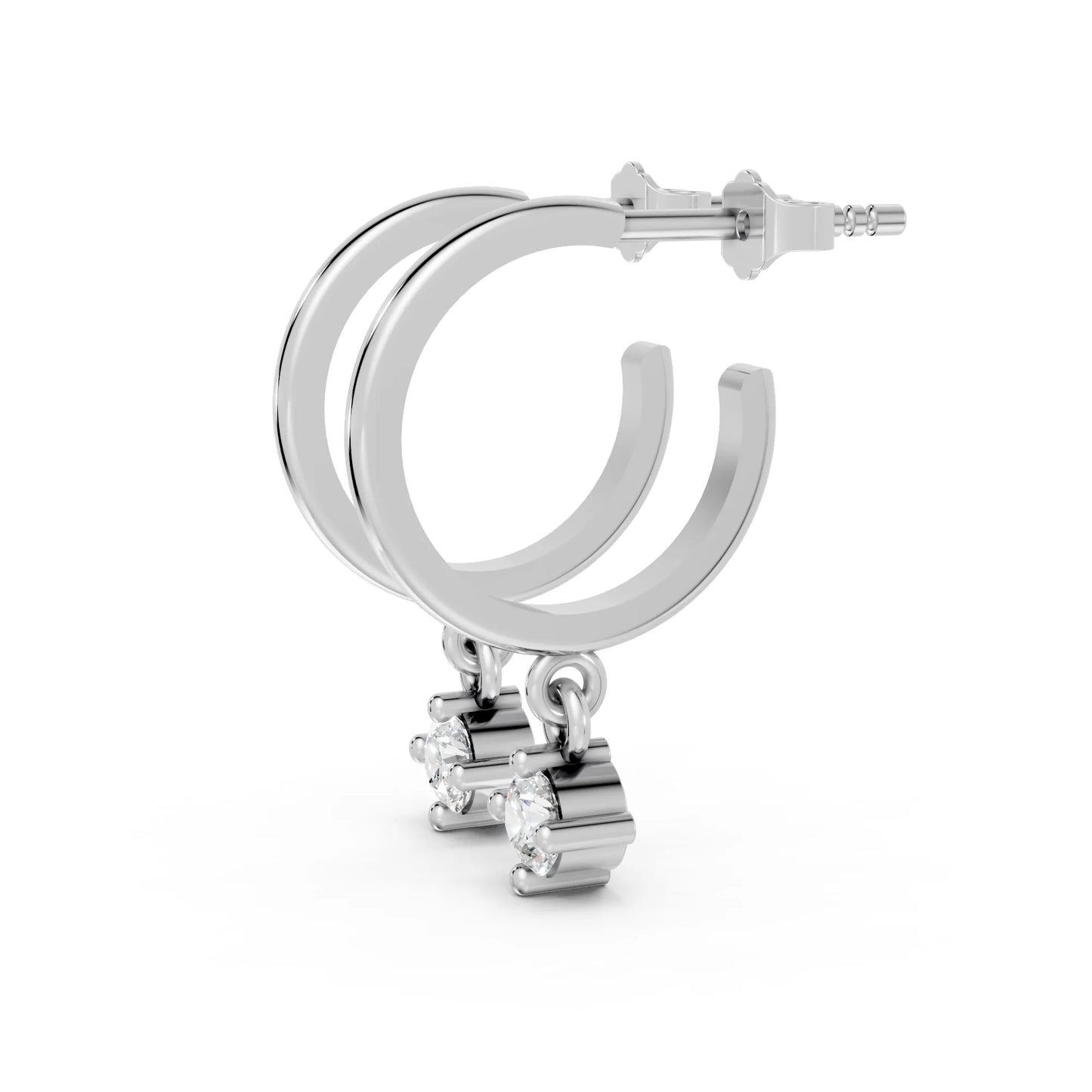 14K Gold Round Cut Diamond Drop Hoops Earring