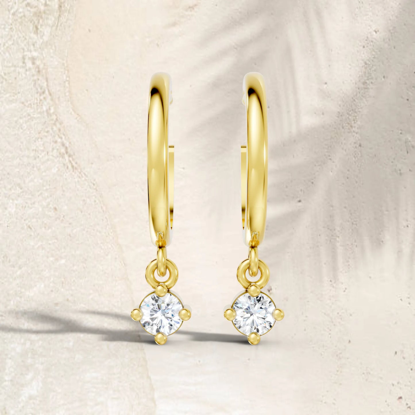 14K Gold Round Cut Diamond Drop Hoops Earring