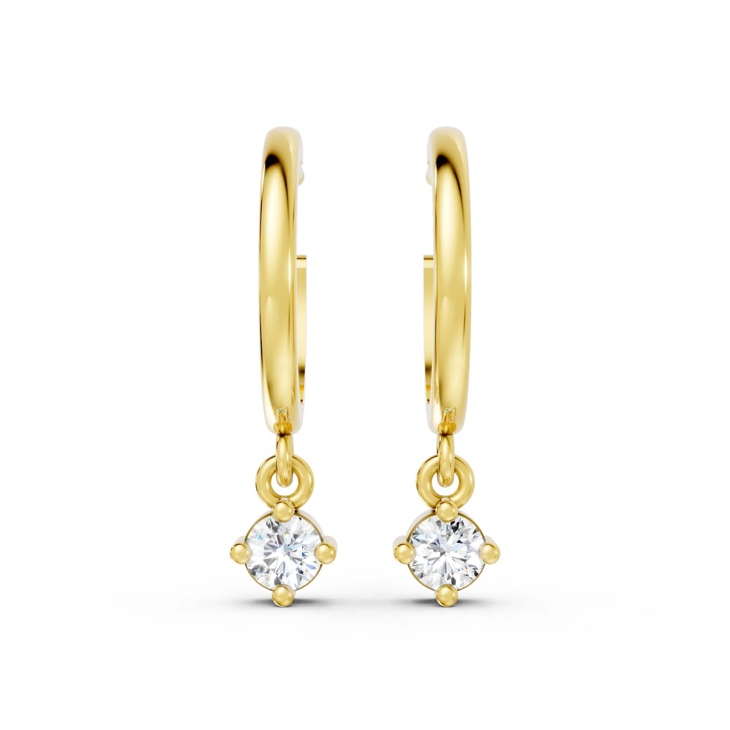 14K Gold Round Cut Diamond Drop Hoops Earring
