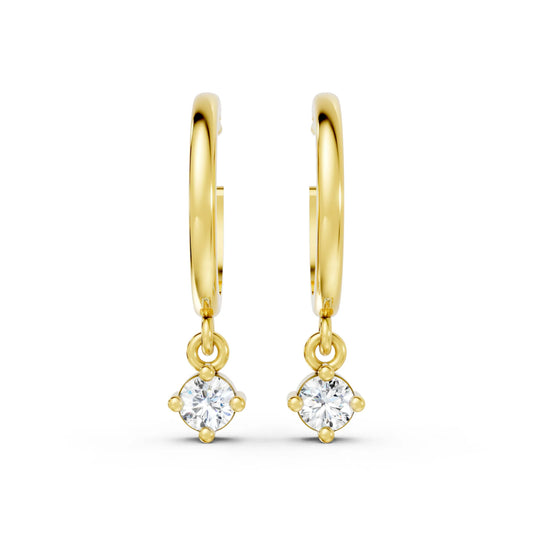 14K Gold Round Cut Diamond Drop Hoops Earring