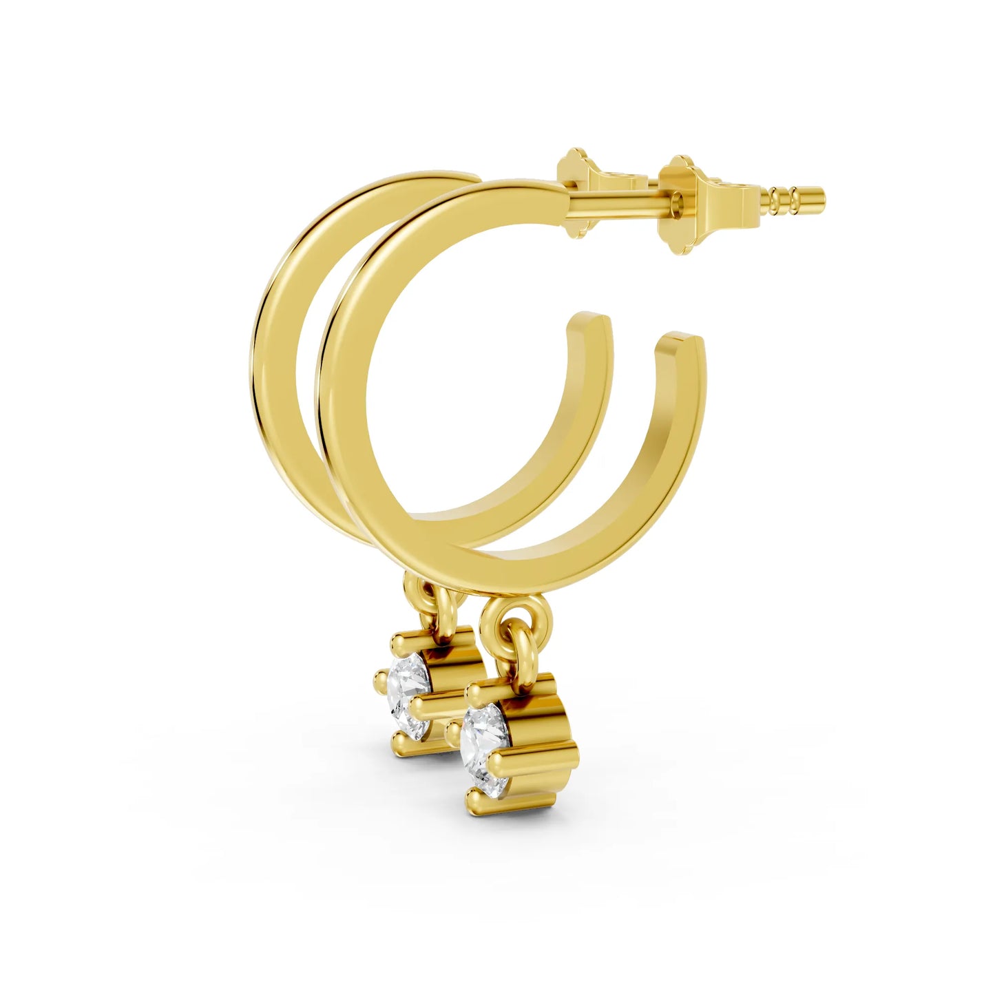 14K Gold Round Cut Diamond Drop Hoops Earring