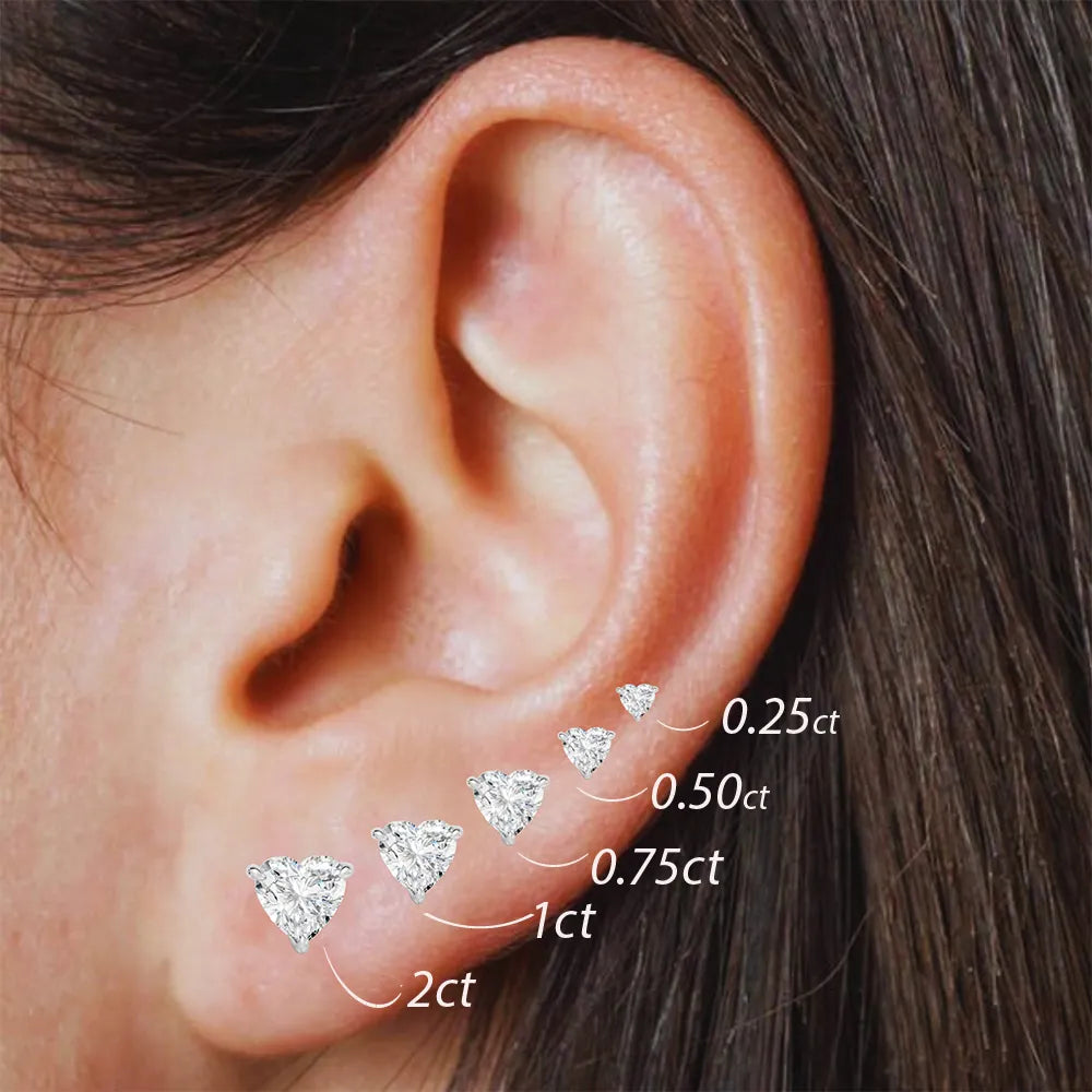 14K Gold Heart Cut Diamond Bezel Stud Earring