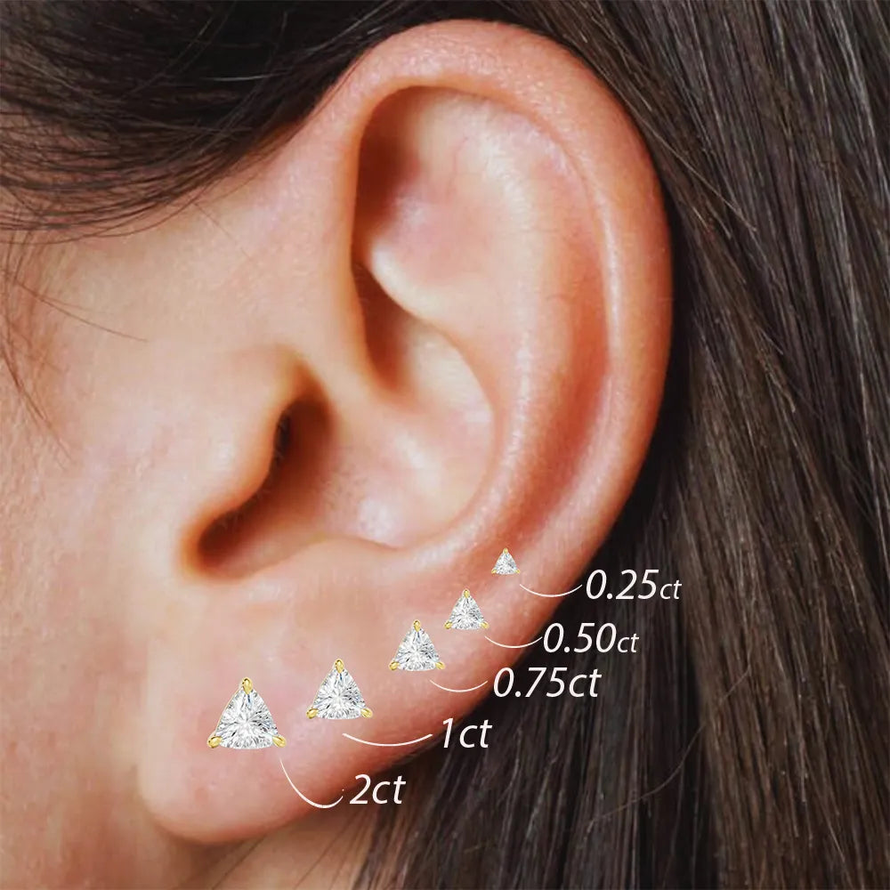 14K Gold Trillion Cut Diamond Solitaire Stud Earring